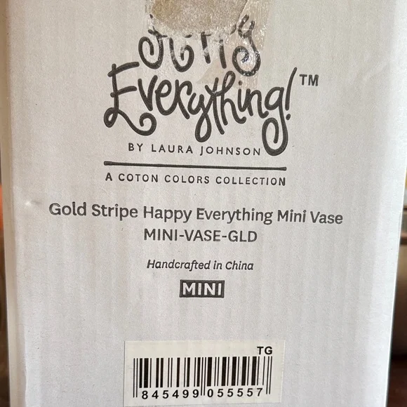 Gold Stripe Happy Everything! Vase and 2 Attachments NIB - Picture 6 of 11